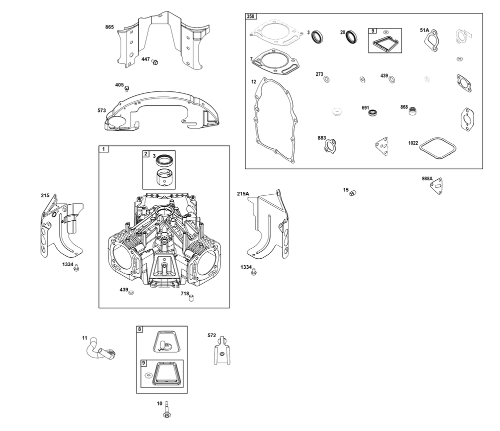 Cylinder Group Diagram and Parts List for 305777-3136-G1  Briggs and Stratton Engine
